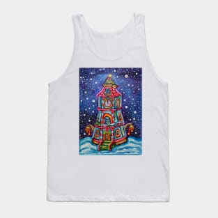 Vintage Christmas Clock Tower Painting Tank Top